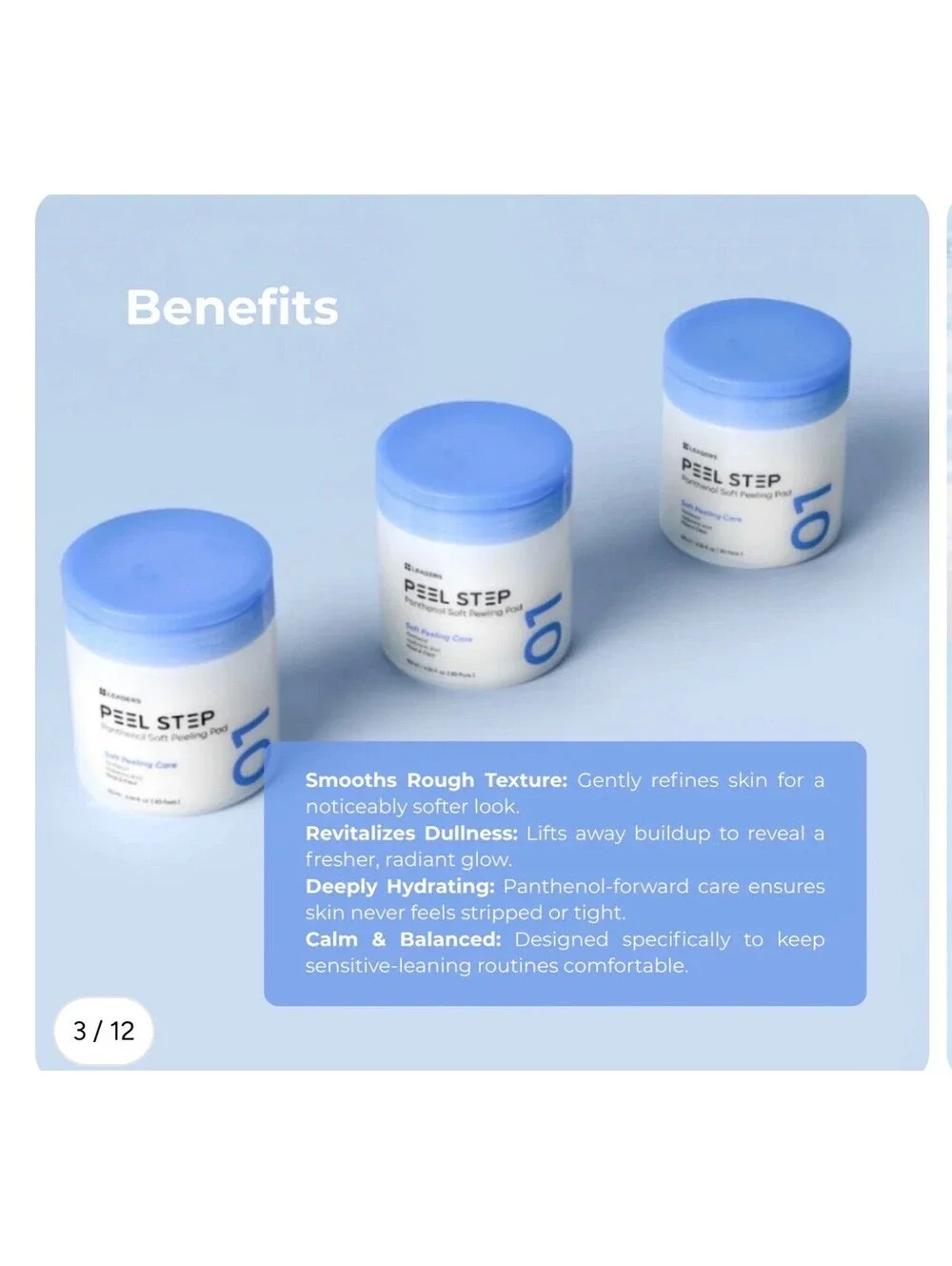 Leaders Peel Step Panthenol Soft Peeling Pad - 80 Pads, 185 ml